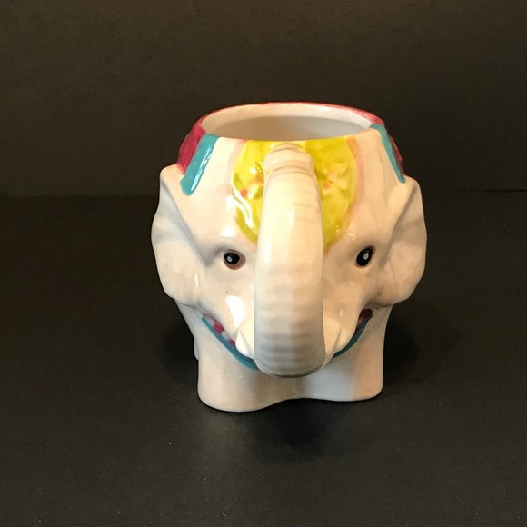 Vintage Pier 1 Circus Elephant Mug Hand Painted Ceramic Trunk Handle Mug - Picture 2 of 6